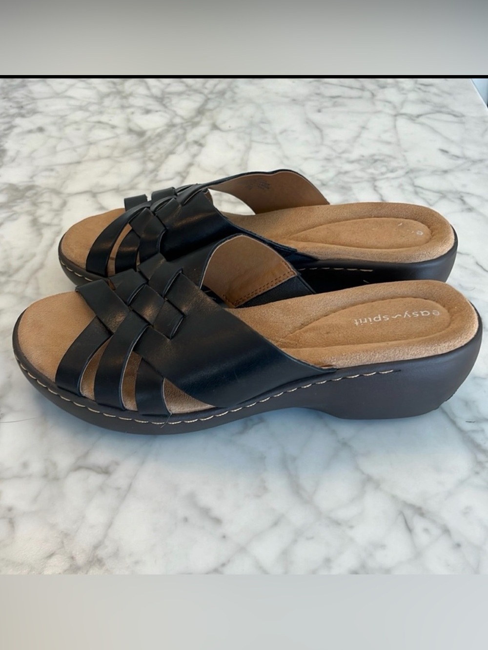 Easy Spirit Women's Leather Black Mules Size 8W